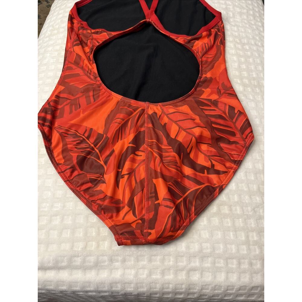 Arena One Piece Racer Back Lap Swimsuit Athletic 42 US XL Red Tropical Print - Picture 13 of 13